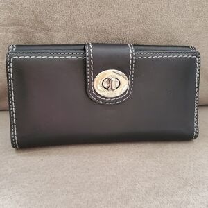 Coach Silver and Black Turnlock Leather Checkbook Wallet Unused With Tags